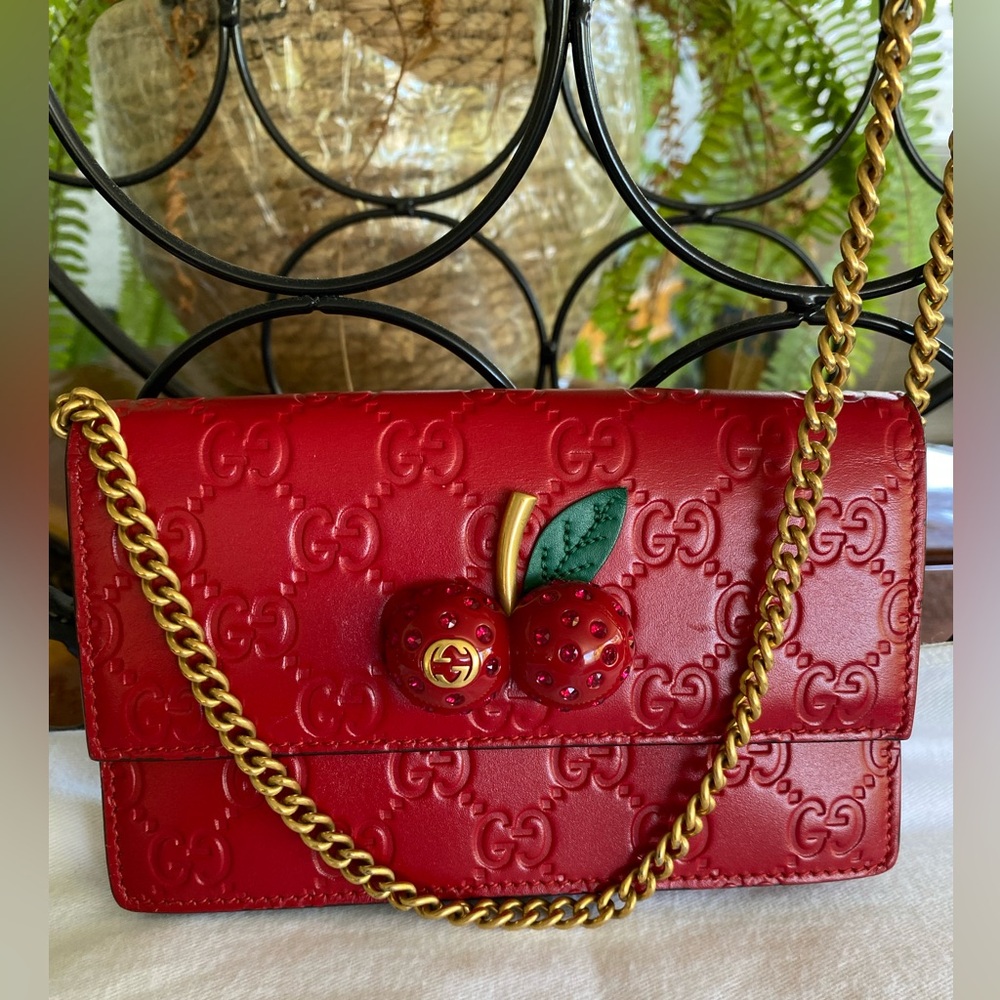 Gucci Guccissima Mini Cherry Bag - Red Crossbody Bag. Authentic